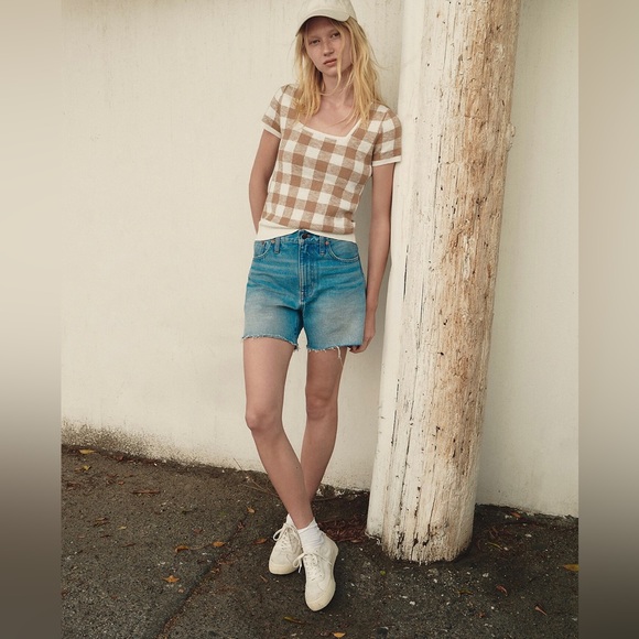 Madewell Square-Neck Sweater Tee in Gingham - Picture 3 of 7